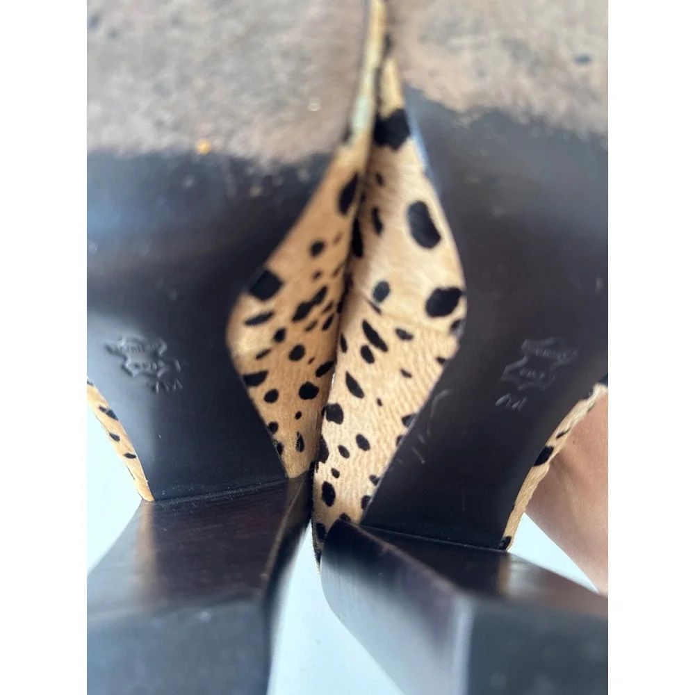 Tory Burch Leopard Print Calf Hair Block Heel Pumps Brown Tan Square Toe Shoes